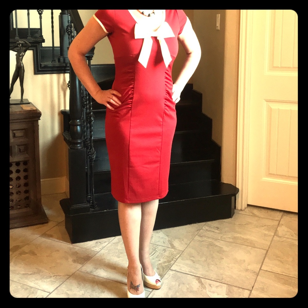 Miusol Red Ruched Pinup Dress